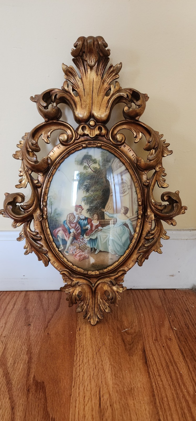 Set of two antique hand painted and signed wall plaques Rococo style