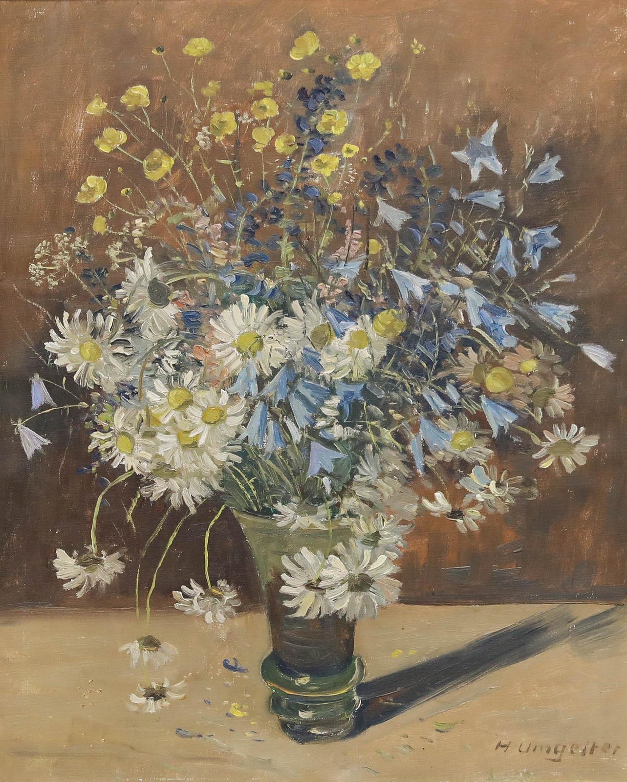 Hermann Umgelter (1891-1962) – Framed Oil, Bouquet of Daises & Wildflowers