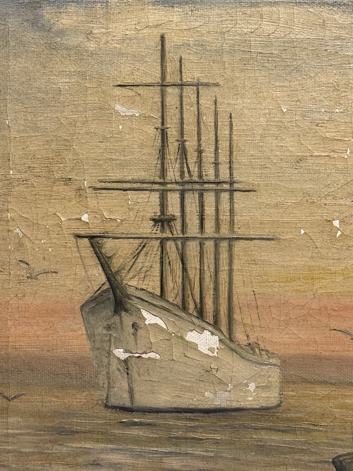 Small Antique Nautical Maritime Oil on Canvas Ship Painting