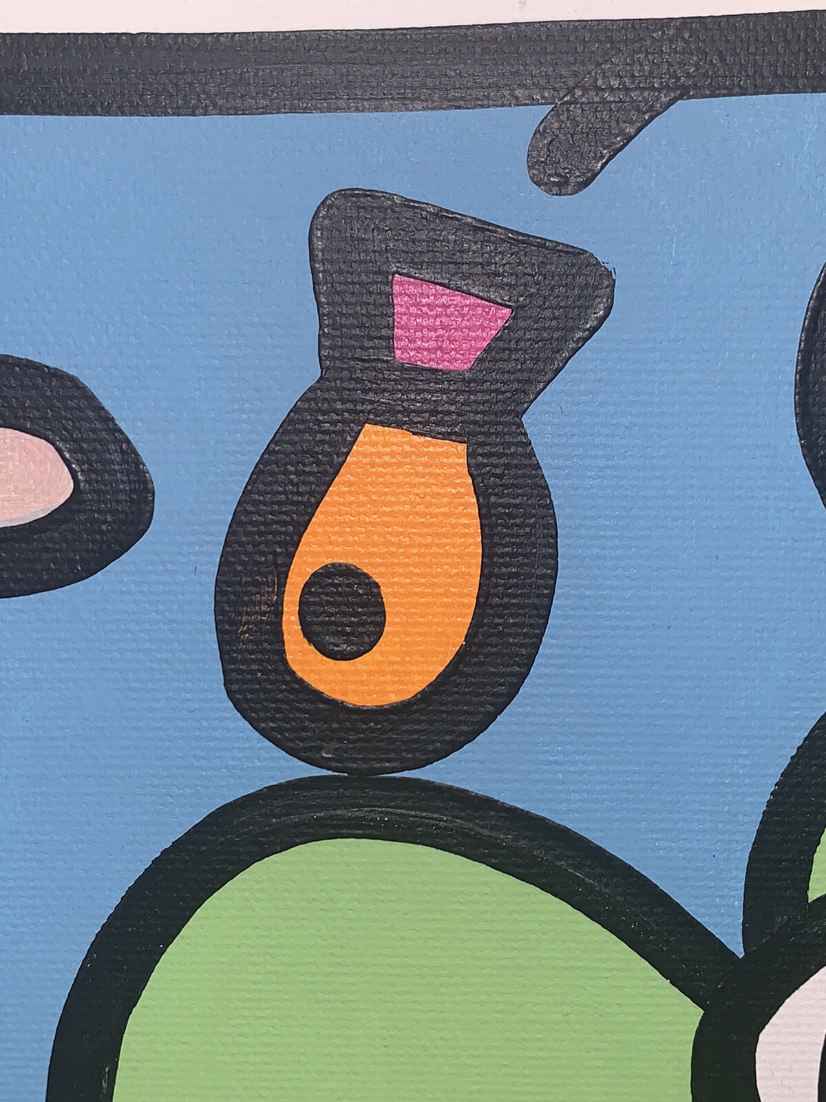 Charles Houska 2001 Green Frog Blue Eyes Red Pink Flowers Black 12”sq Acrylic