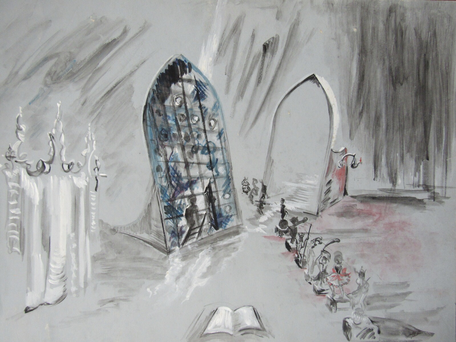 1960’s Opera Gouache Drawing by Jacques André Brégère stage set design painting