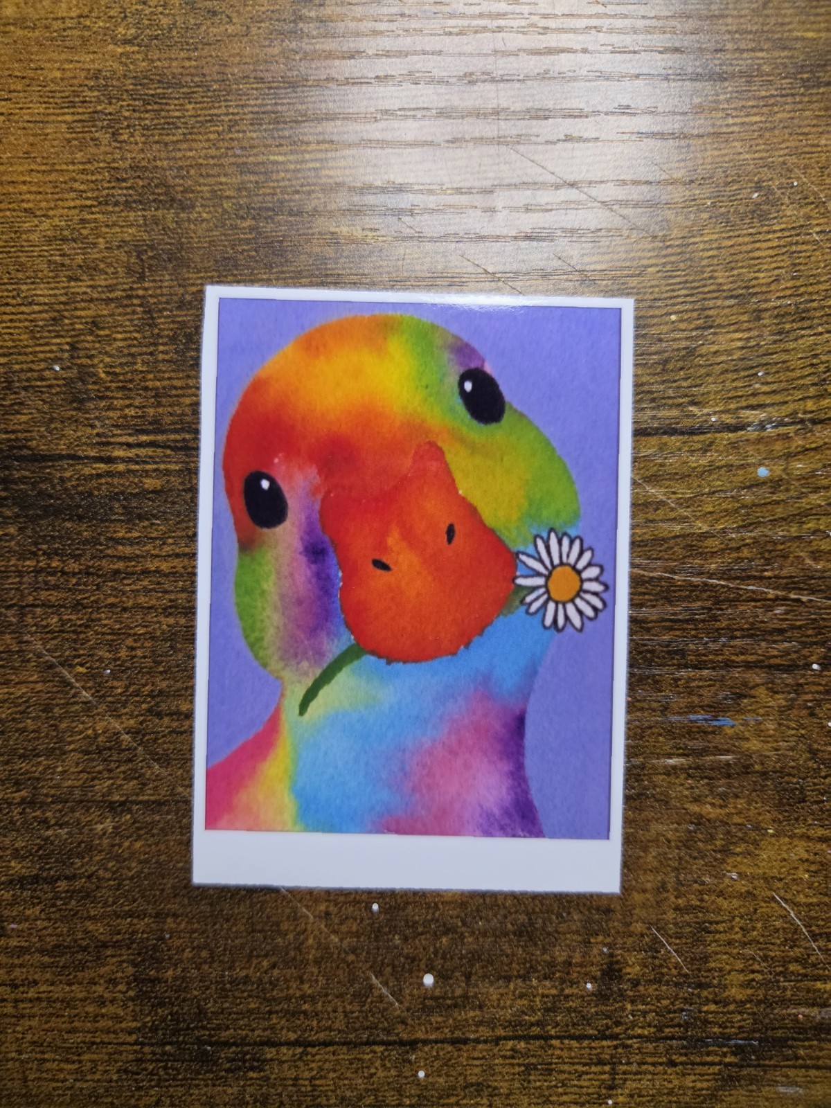 ACEO *Art Print Original Polaroid Rainbow Duck Watercolor Painting 2.5×3.5
