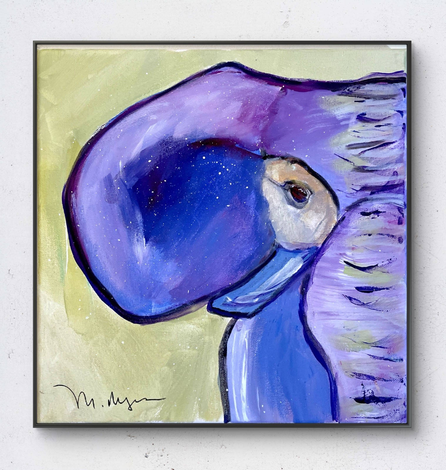 Mary Myers Original Elephant Painting 12×12 Acrylic Canvas Modern Animal Art