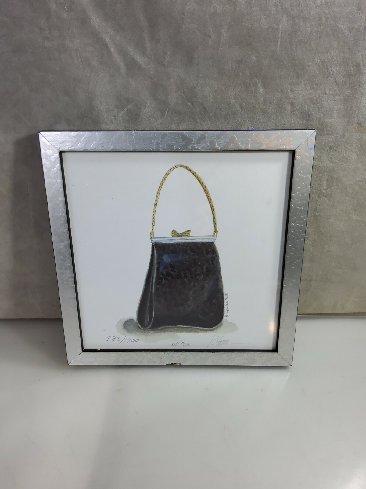 Hand Painted Portrait Of a Purse Framed Signed 1998 8×8 inches