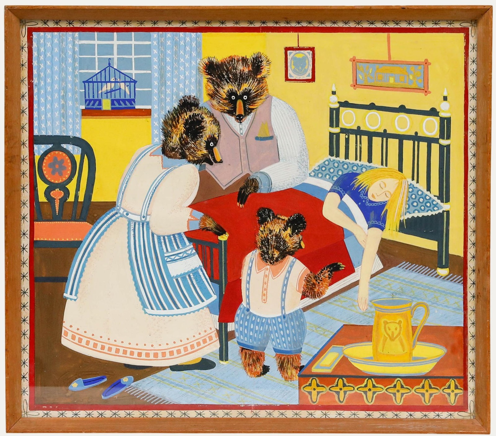 Framed Mid 20th Century Gouache – Goldilocks and the Three Bears