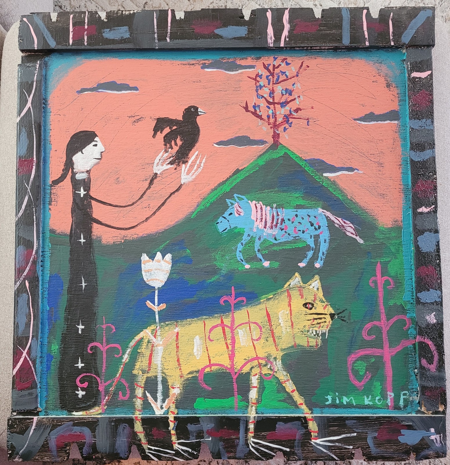 Jim Kopp Folk Art Acrylic Wood Symbolism , Surrealism/Realism