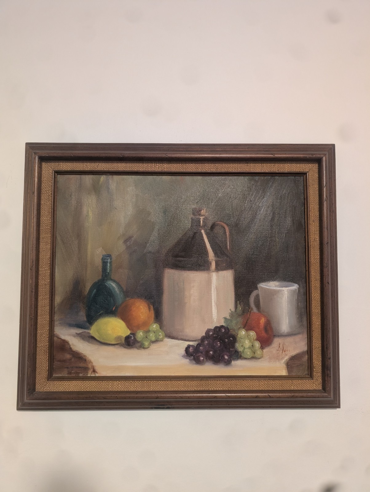 Framed Still Life Oil Painting Fruit Jug Cup Realism Canvas Medium