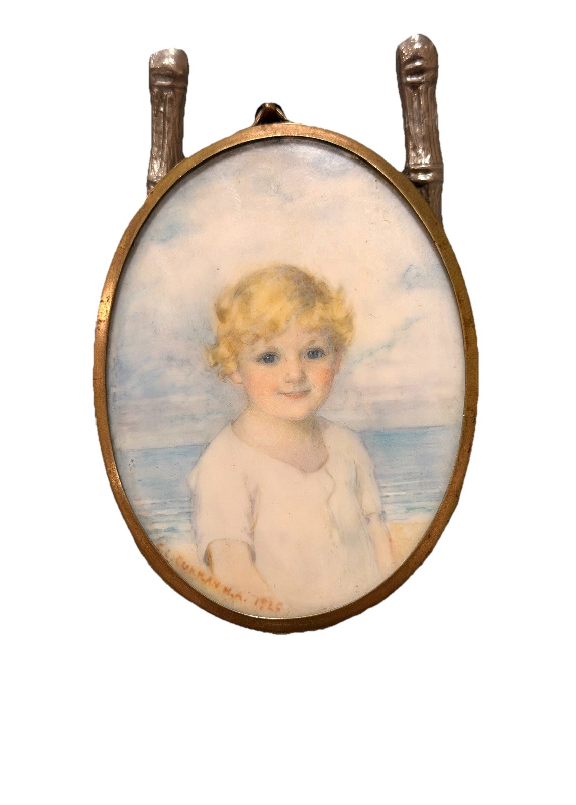 Charles Courtney Curran 1926 Child Girl Mini Signed Portrait Painting Medallion