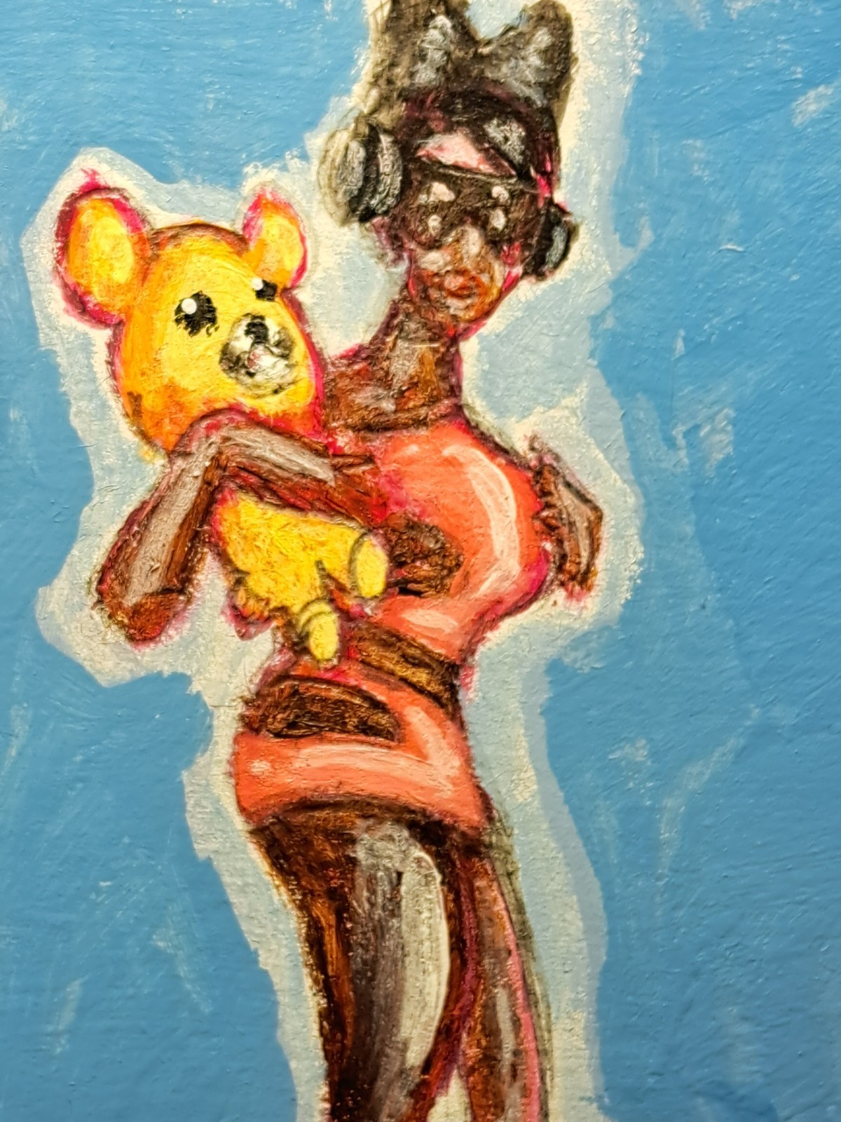 aceo original art card acrylic ink «sexy girl w/teddy» (ooak) Limit 1/1 signed