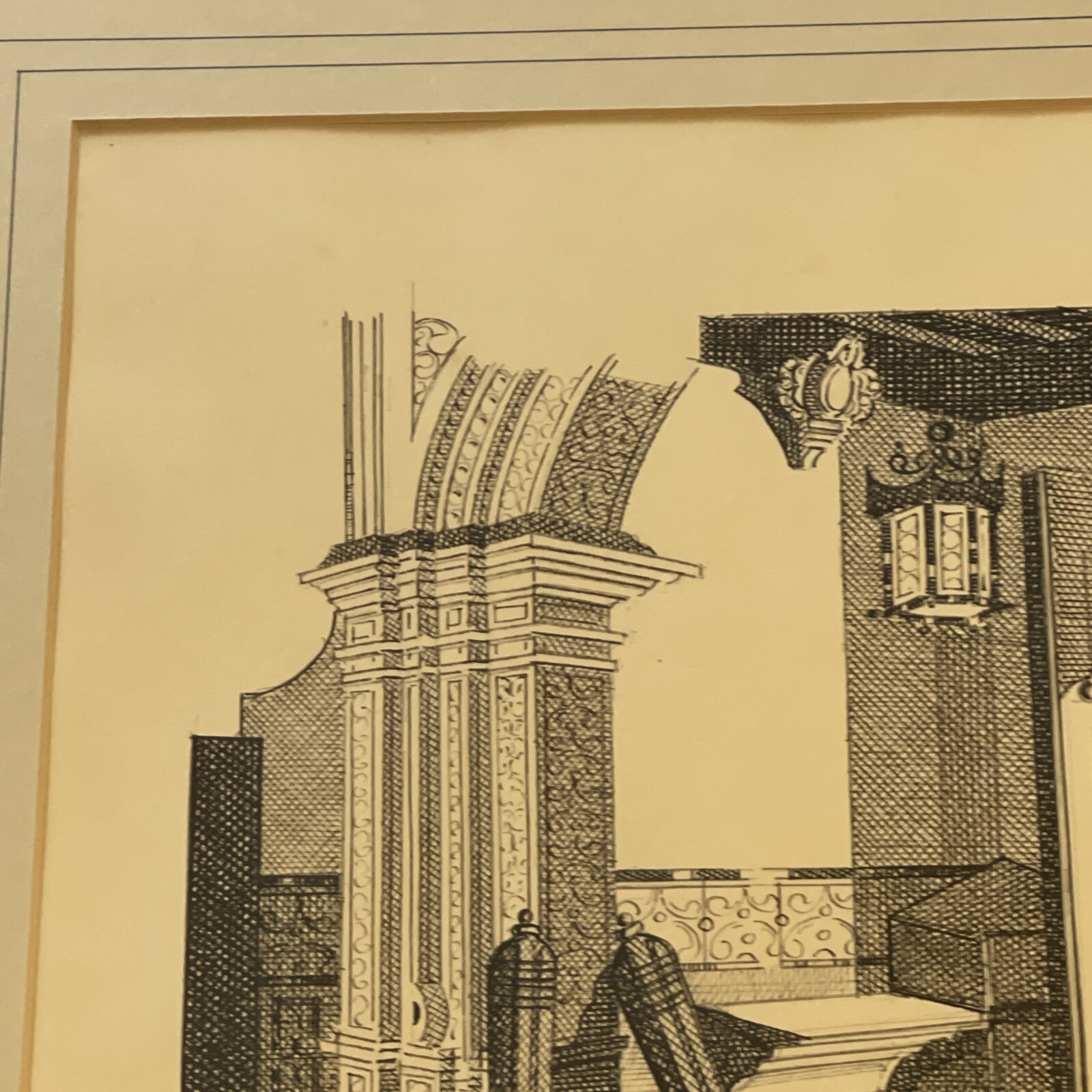 Architectural Drawing Antique Signed Mystery Artist Design Original Pen And Ink
