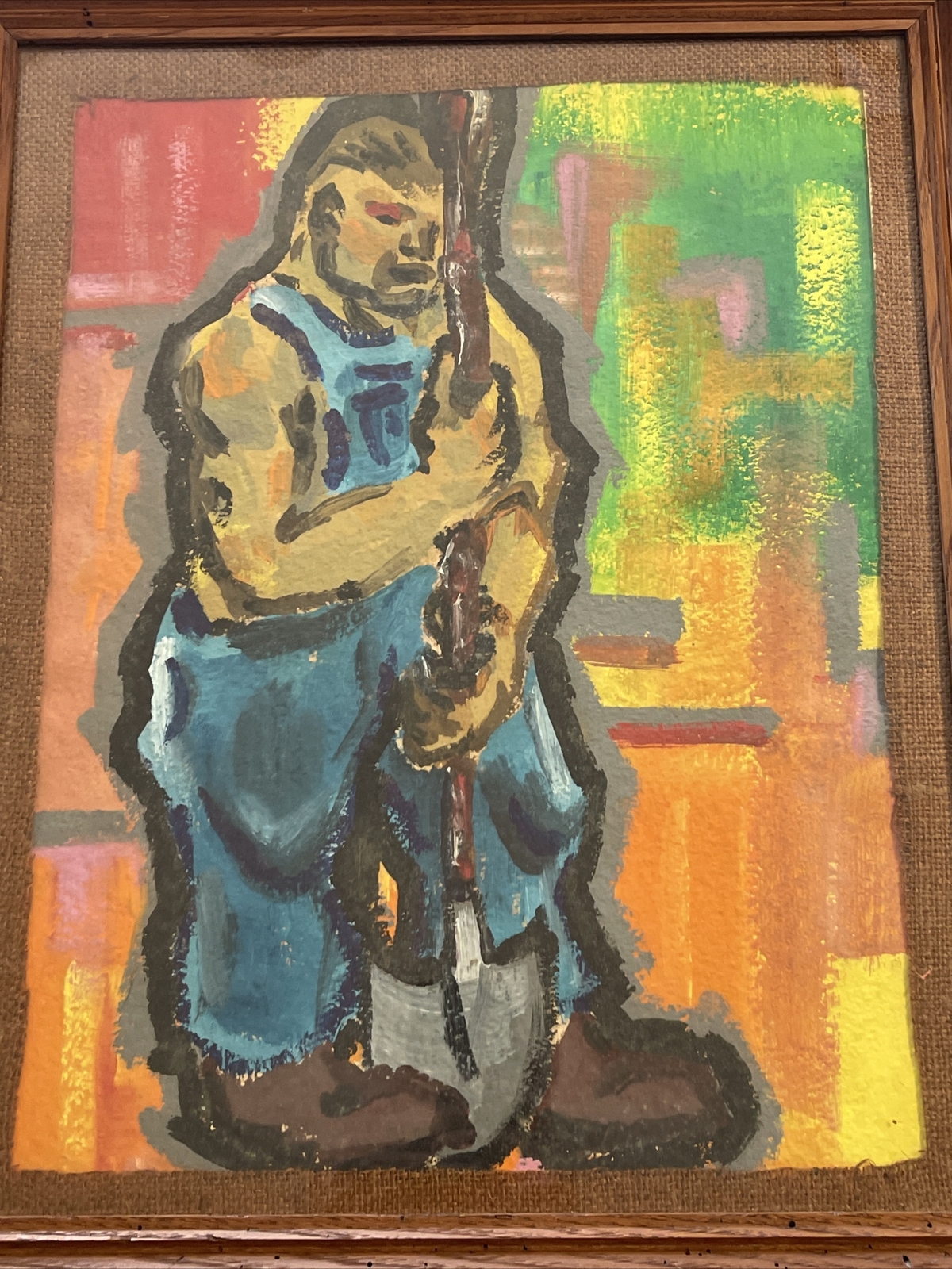 Mid Century Painting Wpa Style Antique Regionalism Farmer Worker Modernism Farm