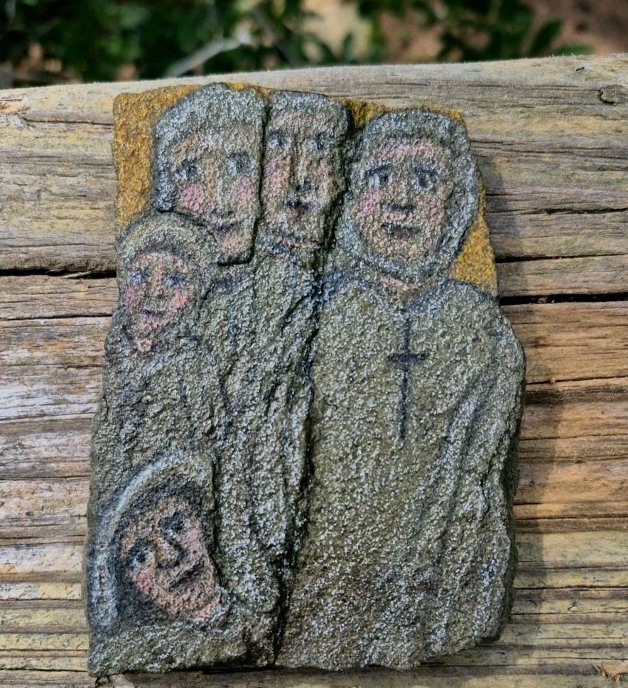 Hand Painted Rock Art ~ Five Guardian Angels ~ Cross ~ Folk Art ~ Religious