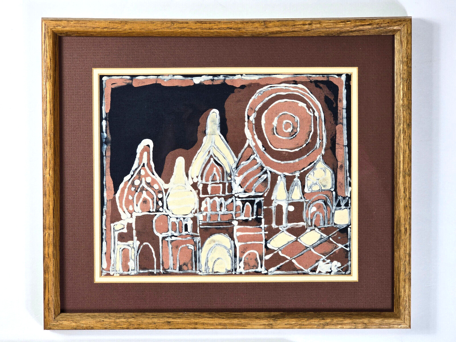 Set of 2 Raw Silk Batik Jarusalem Israel Hebrew Jewish Judaism VTG 1960 Folk Art