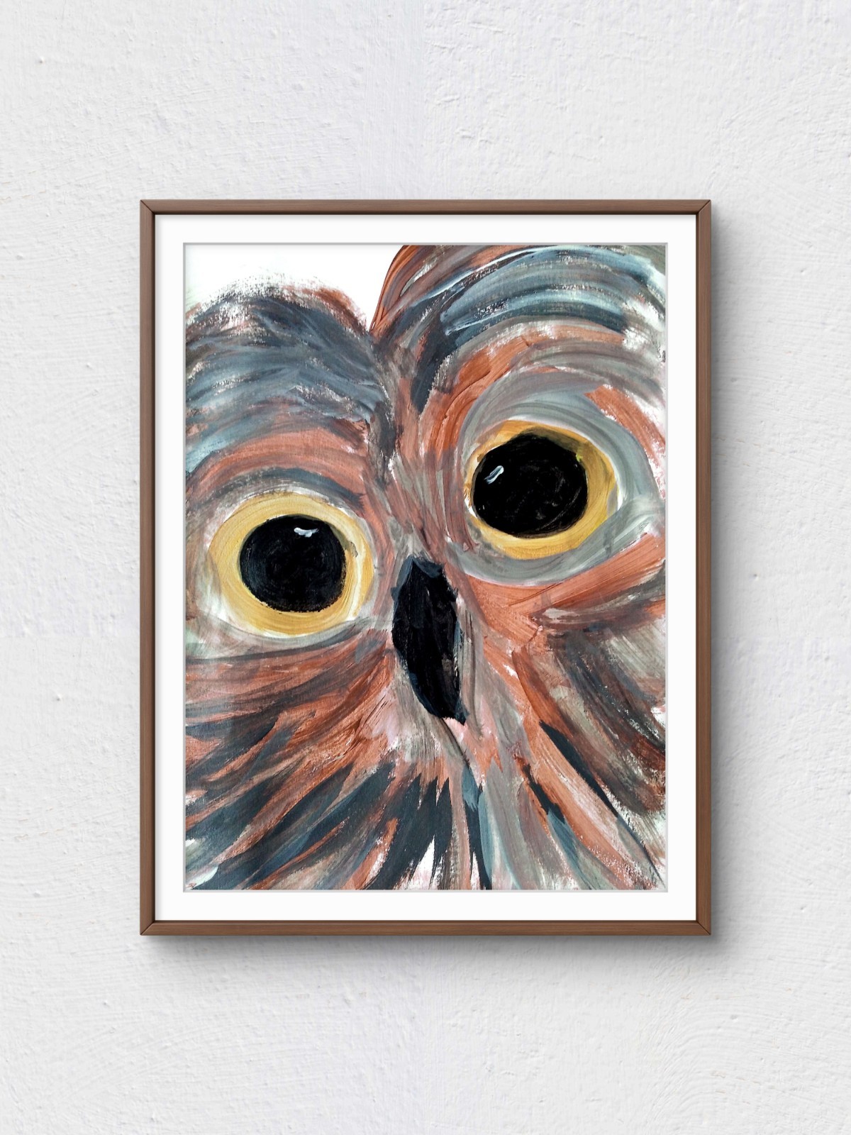 Original Acrylic 9×12 Owl Impressionist Painting Signed Warm Earth Tone Wall Art