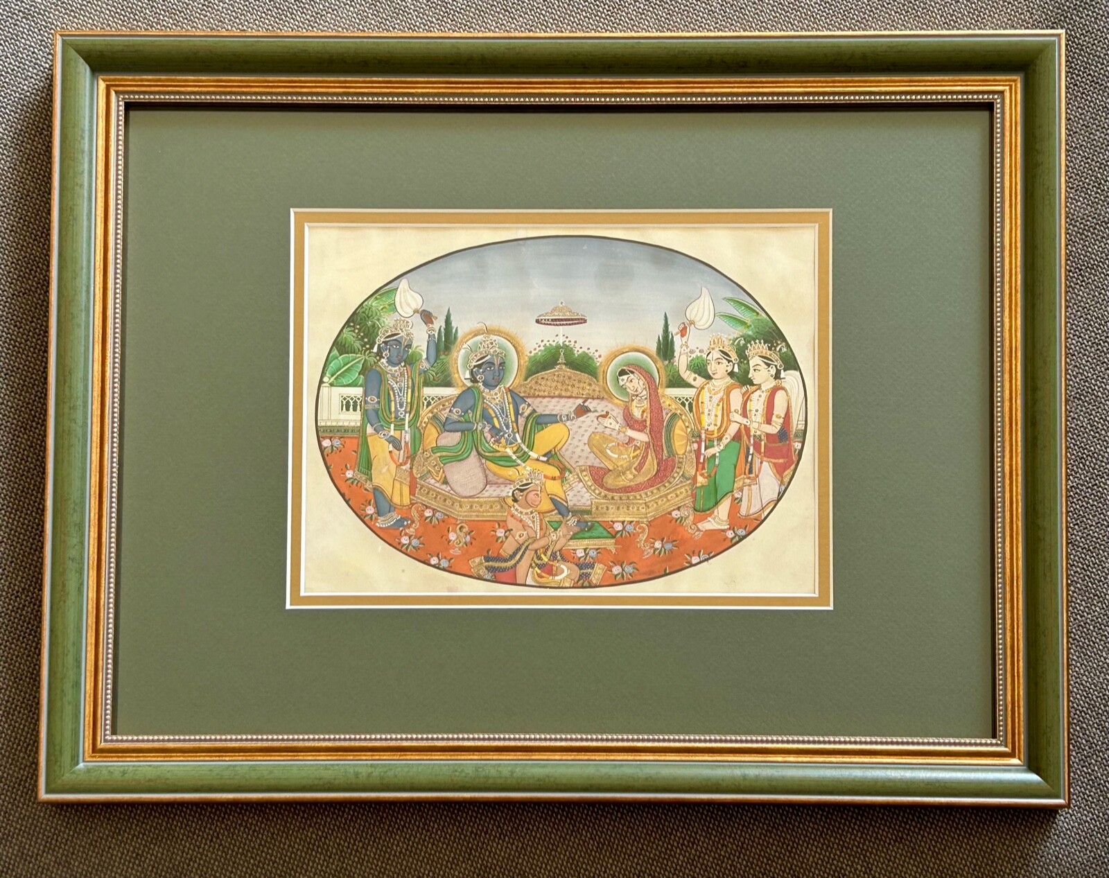 Antique Gouche Painting on Paper • Lord Krishna 1870’s INDIA • Mat & Framed
