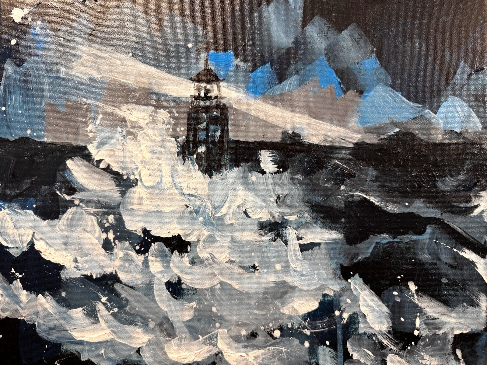 SAMATOWIC Original Abstract Lighthouse Storm 11×14 Handmade Signed Fine Art 286