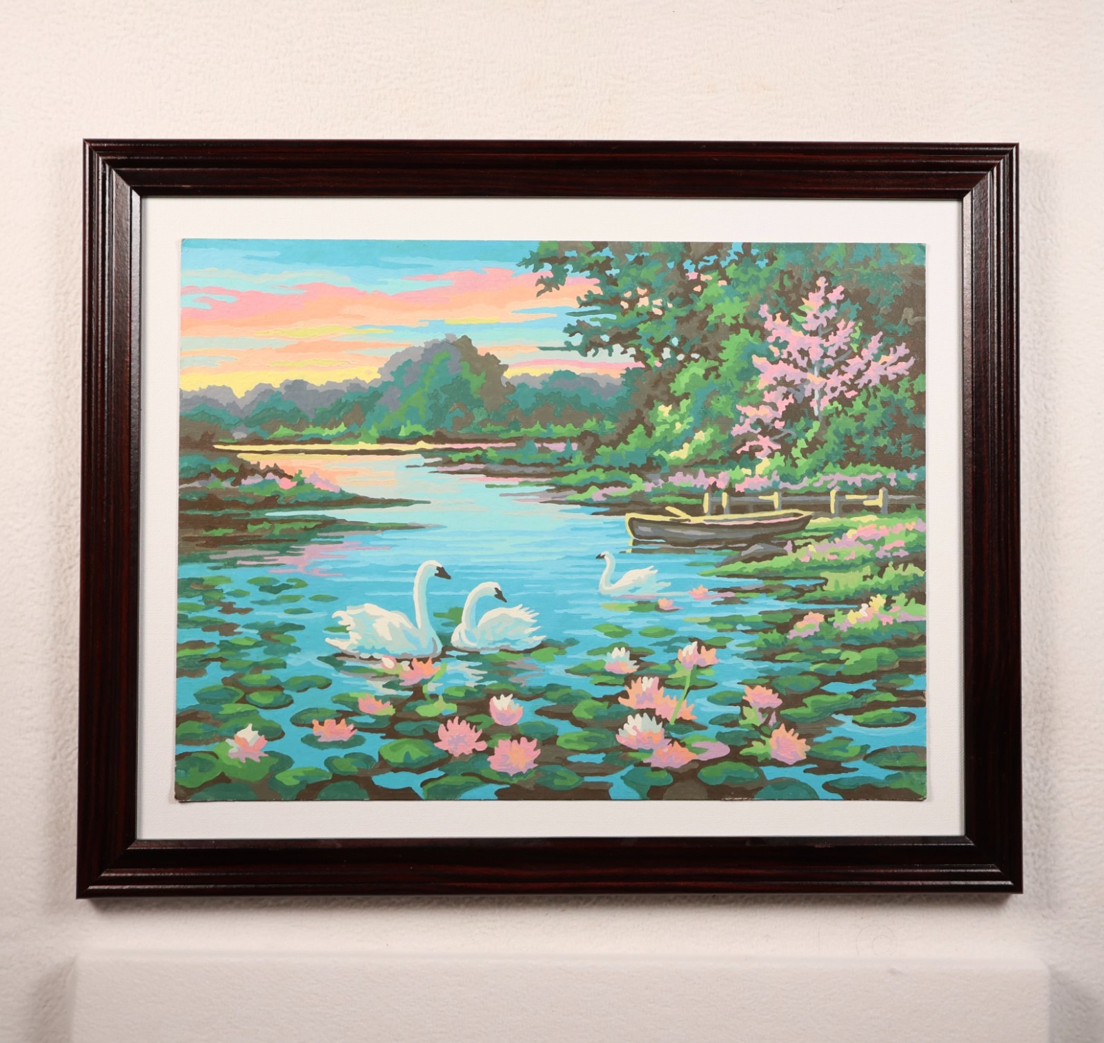 Vintage Paint by Number «Swan Lake» Framed 1990s Craft House Company