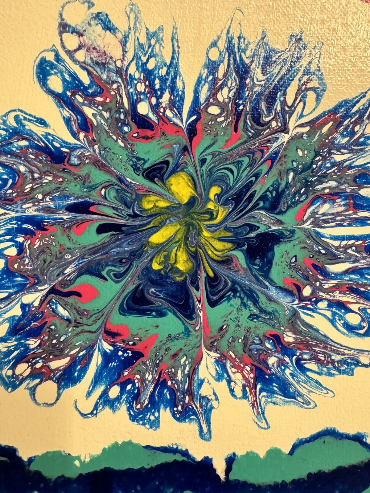 Original Abstract Art Acrylic Fluid Pour Flower Painting On Canvas Wall Decor
