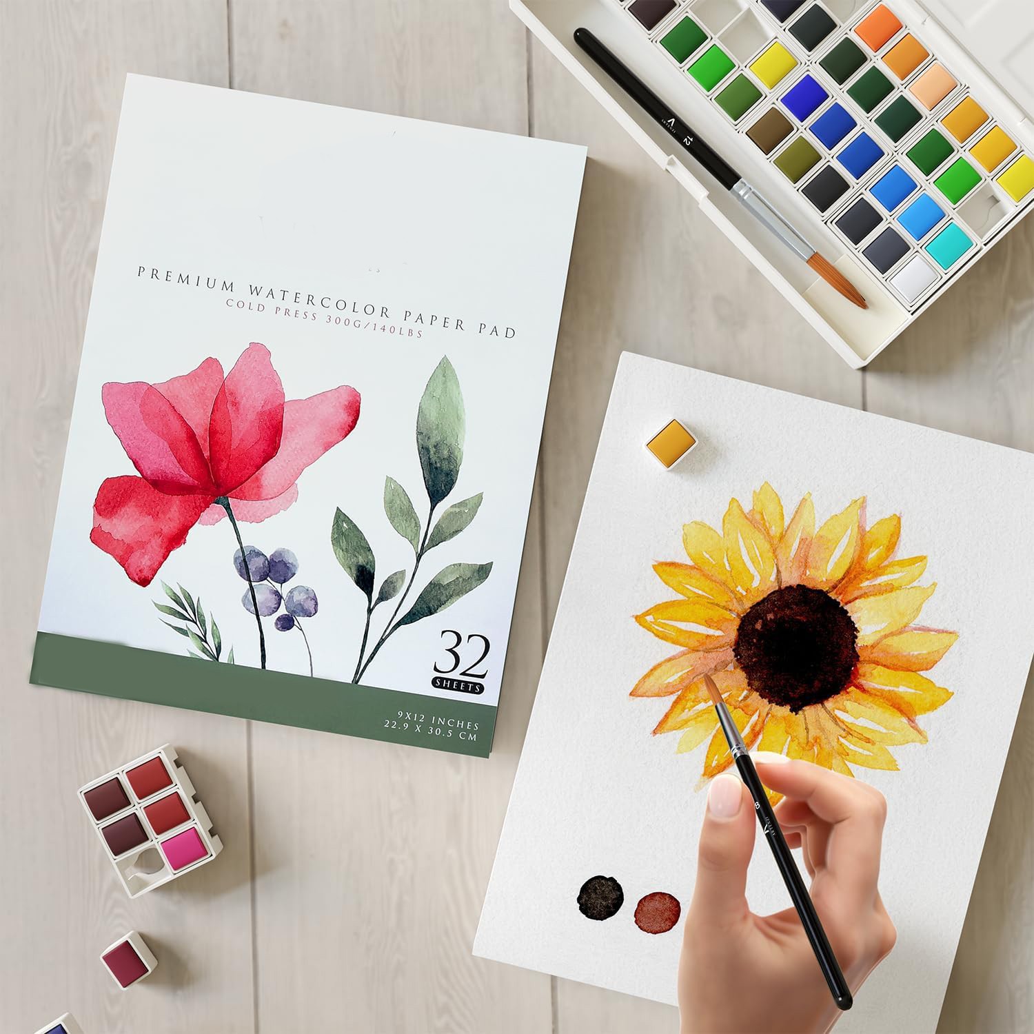 9″ x 12″ Watercolor Paper 2 Pack – Heavyweight 140 lb Gouache Mixed Media Pad