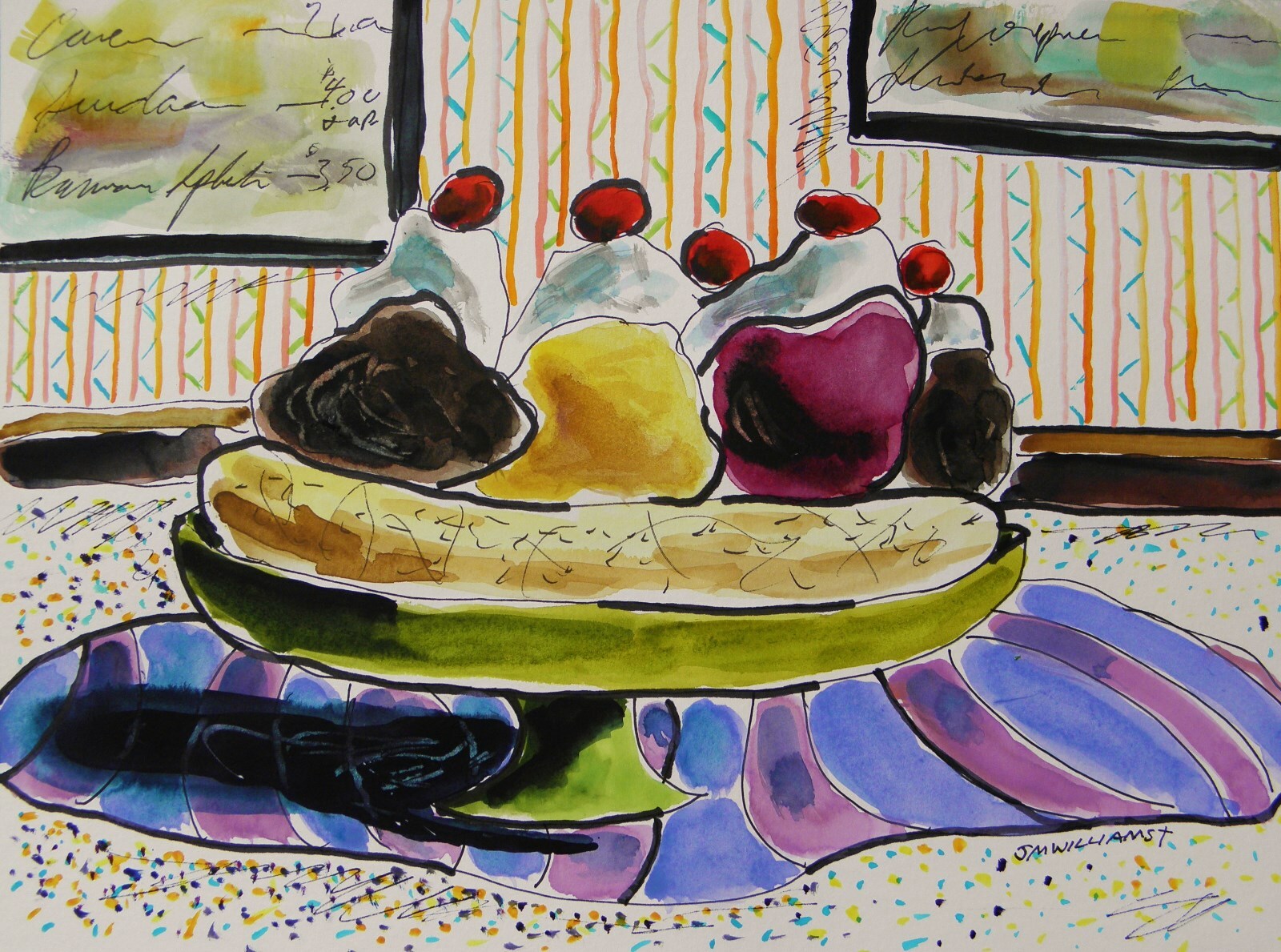 Original Bakery Sketch food ice cream sundaes Watercolor Impressionism