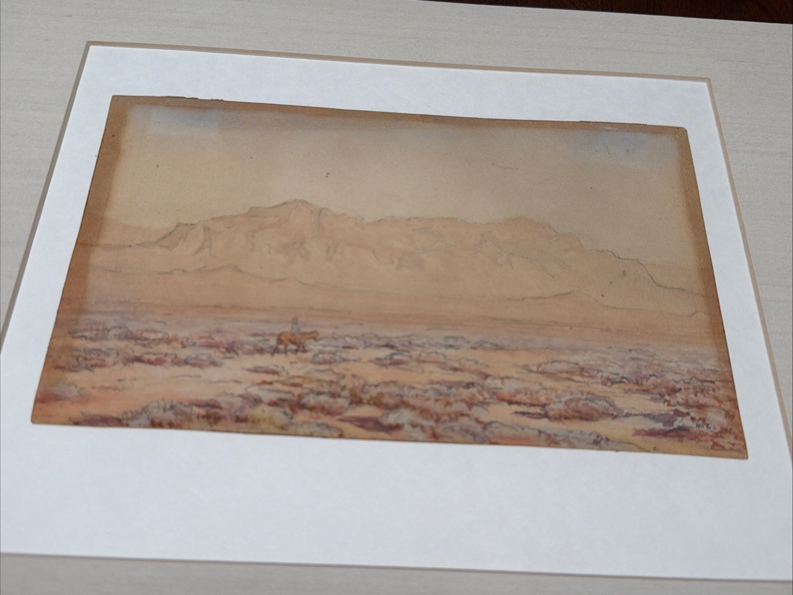 Vintage Western Watercolor Landscape Painting With Cowboy On Paper 6×12 Inches