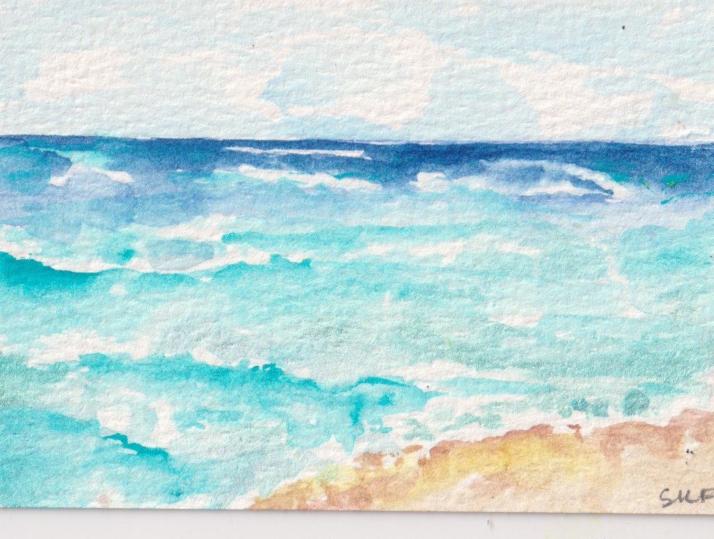 Original ACEO art Seascape, Ocean, Beach View, Waves, Horizontal, Sharon Foster
