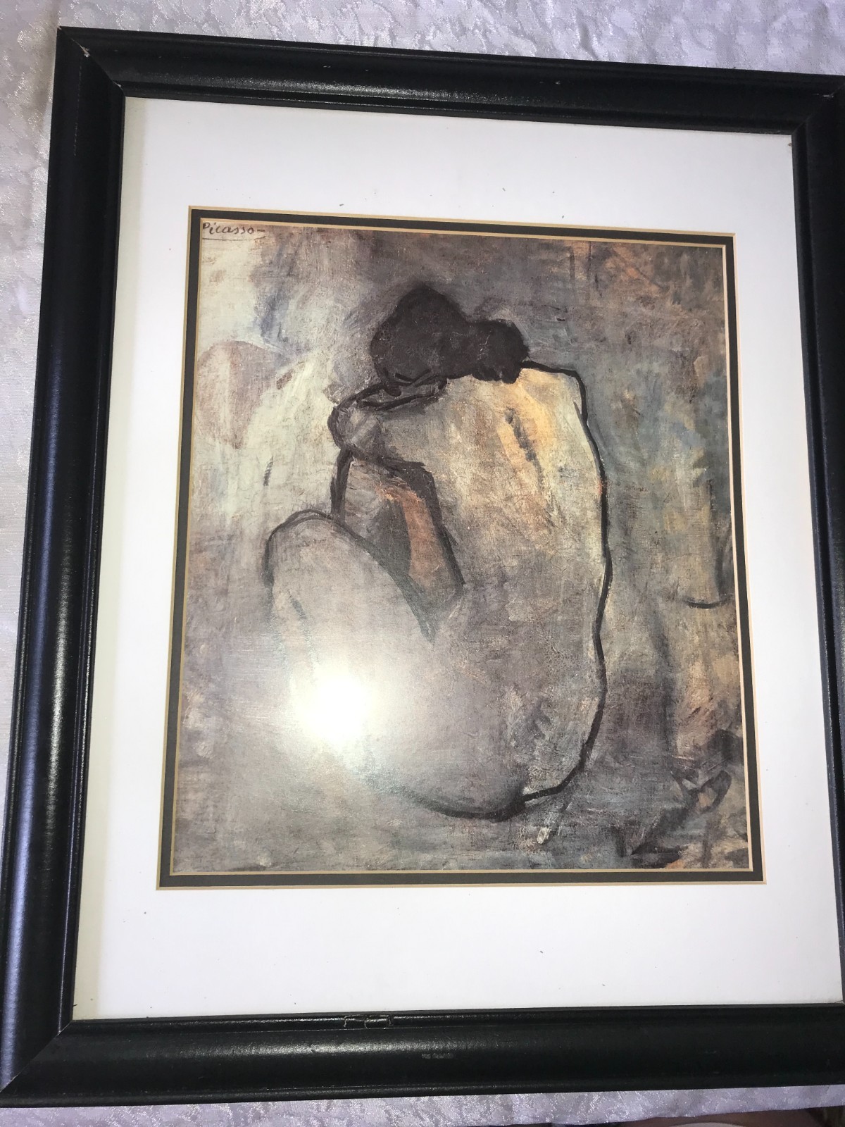 Vintage PABLO PICASSO Matted/Framed ART Print «NUDE» Seated WOMAN 18½” W x 22½”H