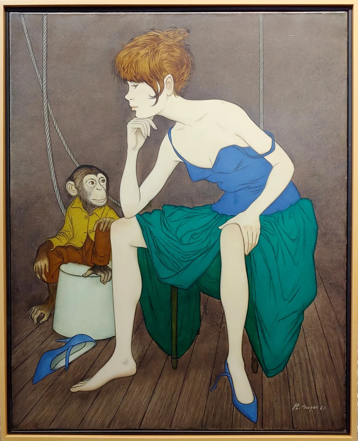 Philippe Noyer – Sexy Girl & a Monkey – Oil Painting