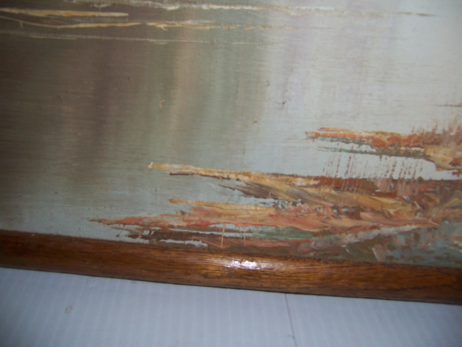 Vintage Large Framed Mountain Stream Painting on Canvas 37 3/16″ x 25 1/4″