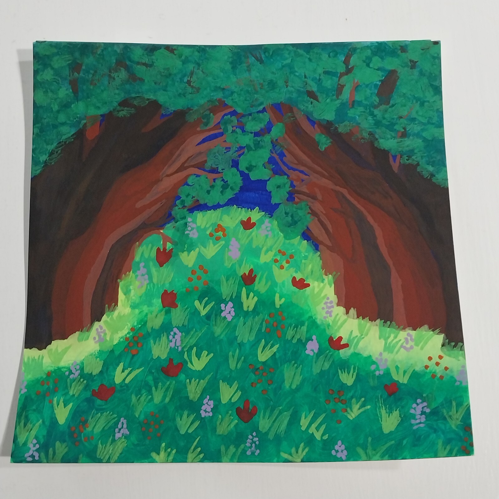8×8 Inch Gouache Painting On Watercolor Paper Modern Art Title Mystic Forest A1