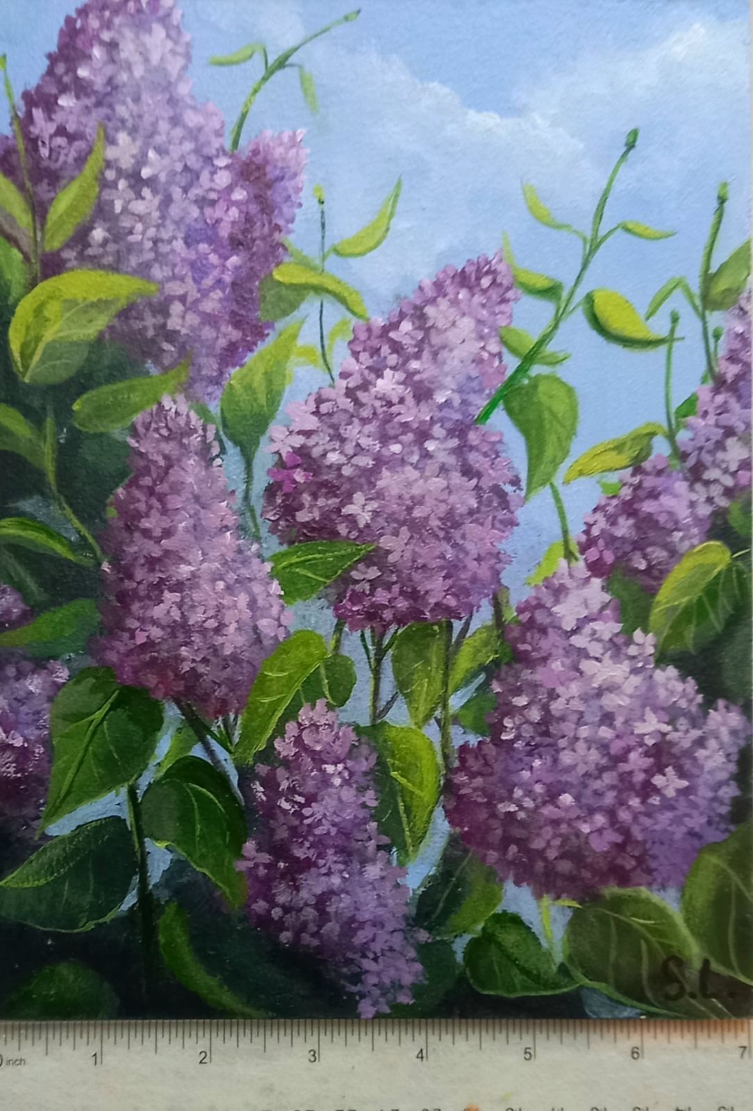 Original Acrylic Painting Landscape with Lilac Flowers Small Wall Art 7 x 9 in
