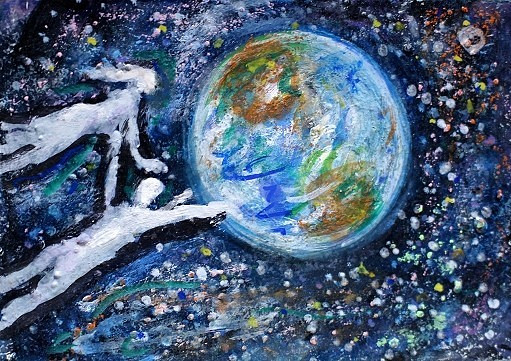 ACEO Original Painting Divine Energy Soul Self TWIN FLAME Earth Love Stars ART