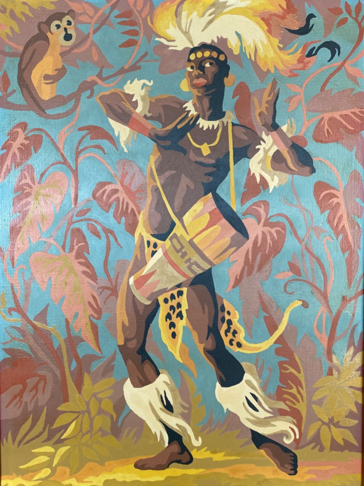 Rare MCM New Artist PAINT BY NUMBER Oil Painting RHYTHM OF JUNGLE Original Frame