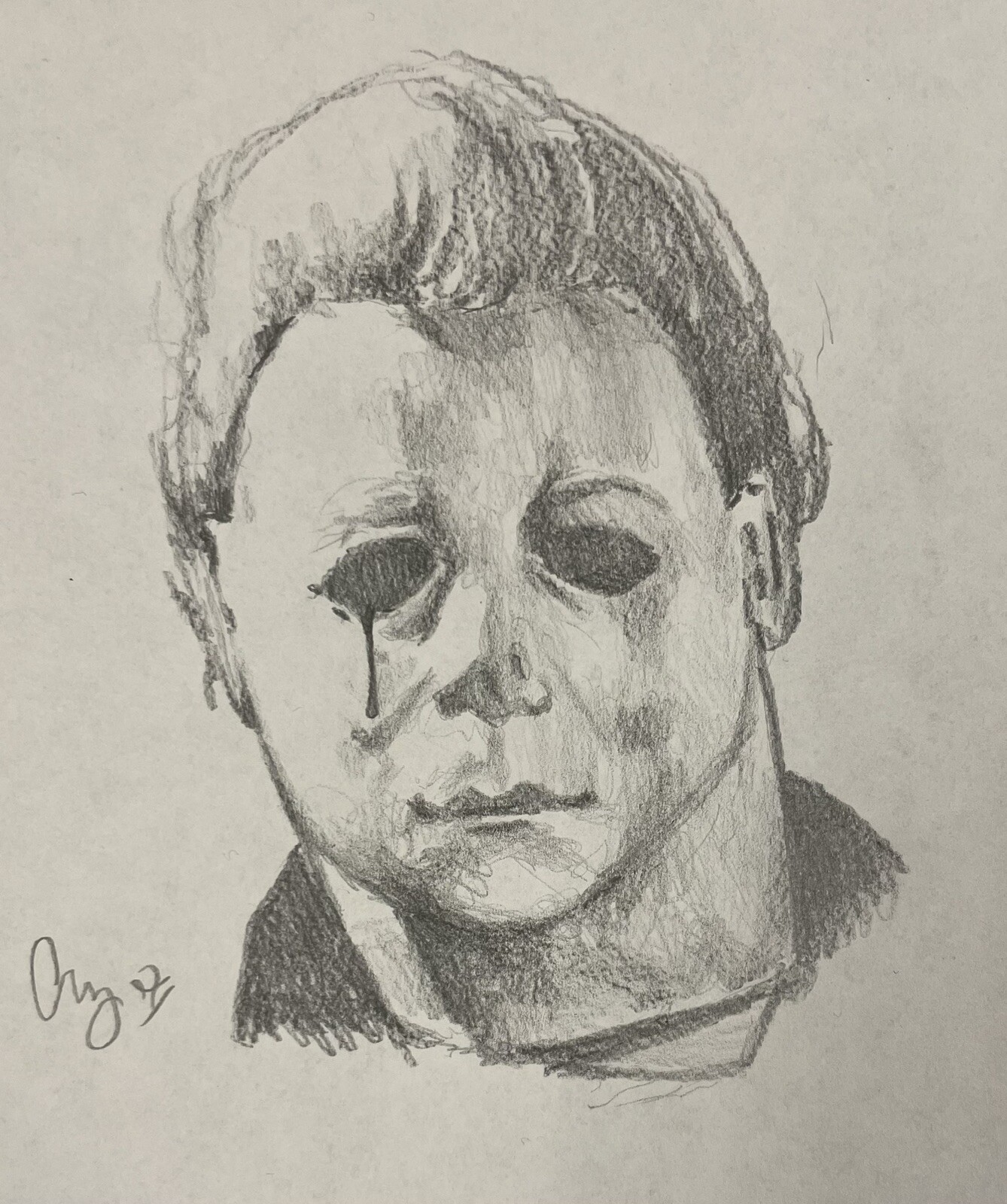 Original Fine Art Drawing Horror Michael Myers Graphite Pencil 5×7