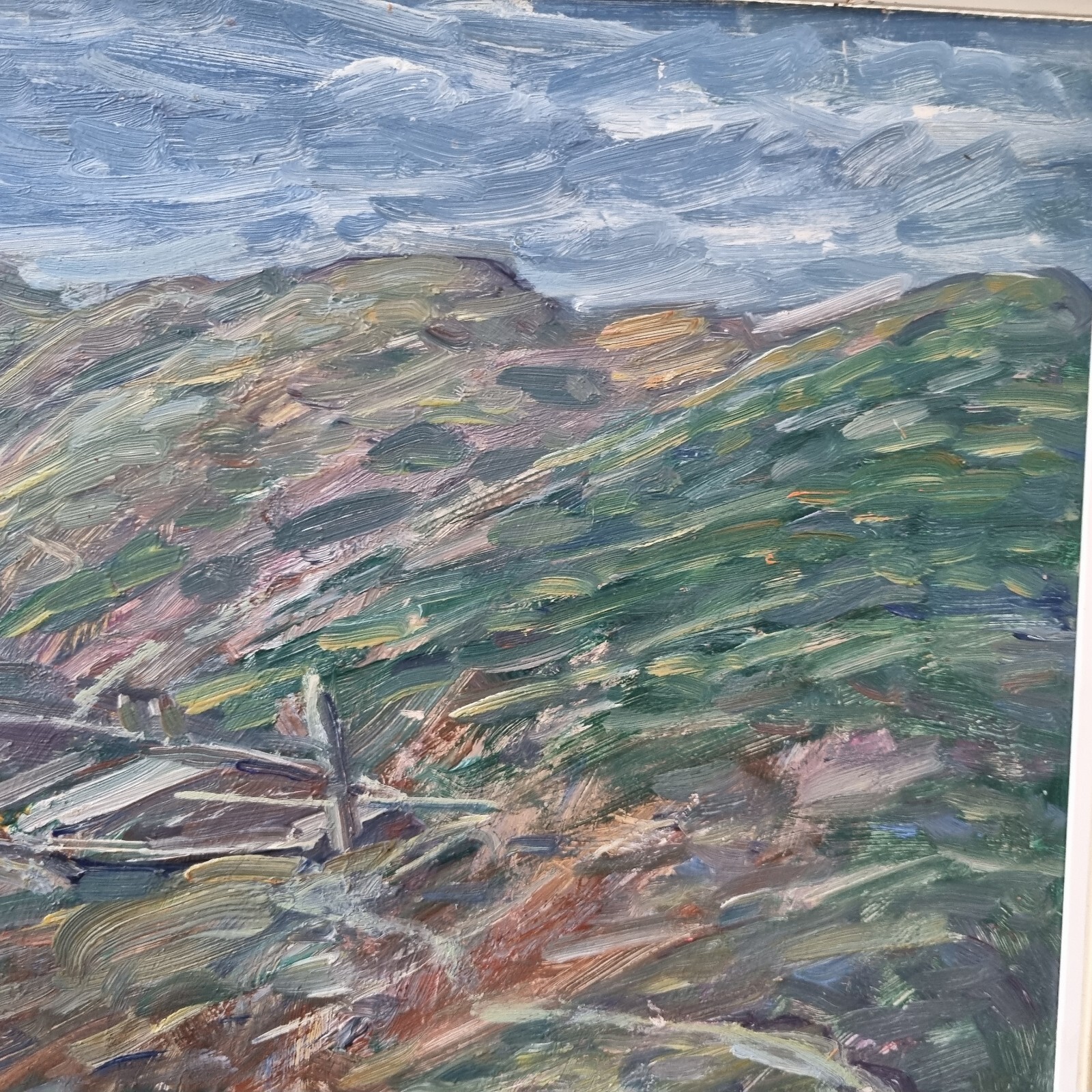 Gunnar Nerlund, Boat, coastal landscape, Oil on cardboard, Vätterstranden ,60s