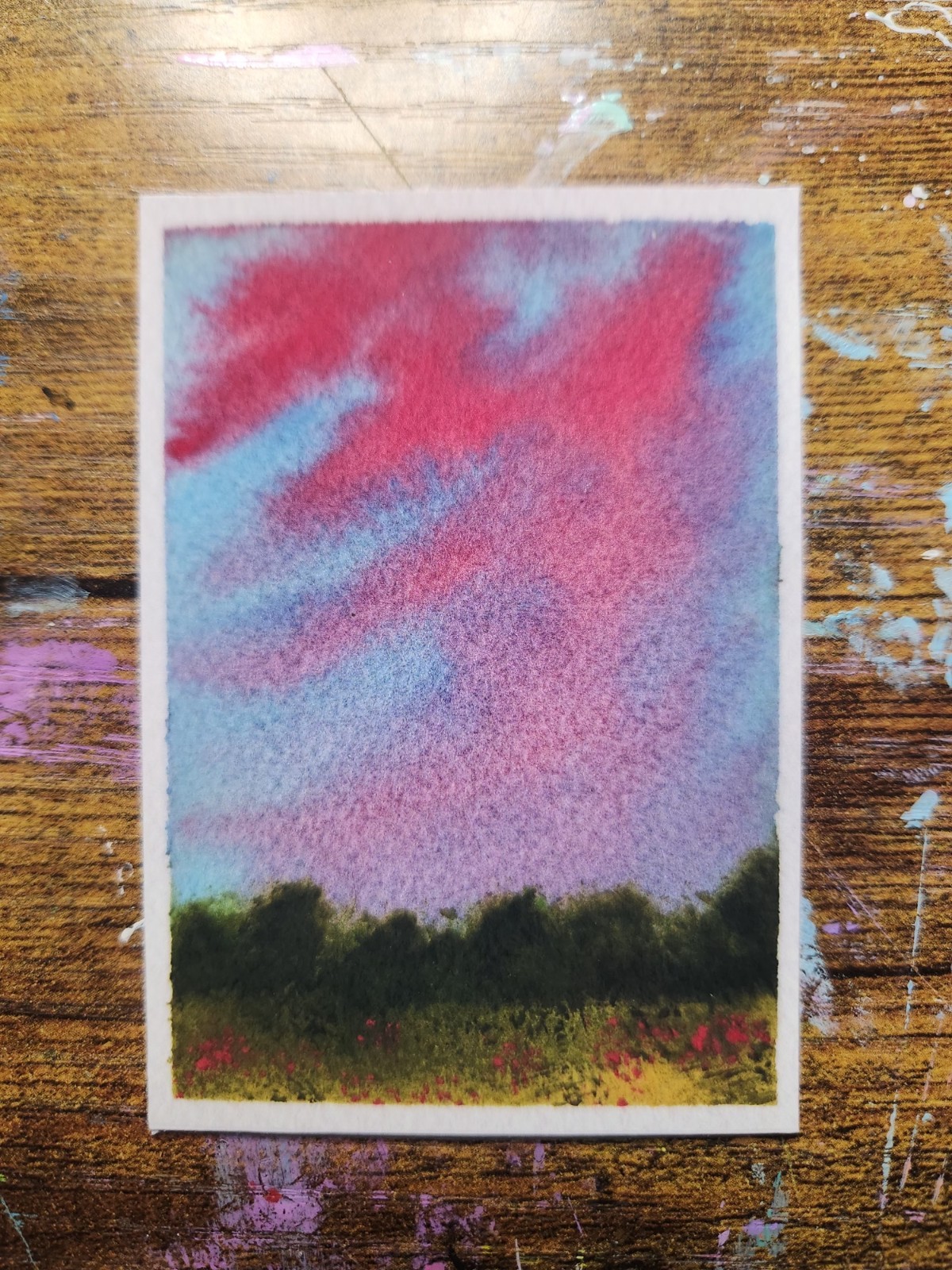 ACEO Original Watercolor Sunset *Art Print. 2.5×3.5