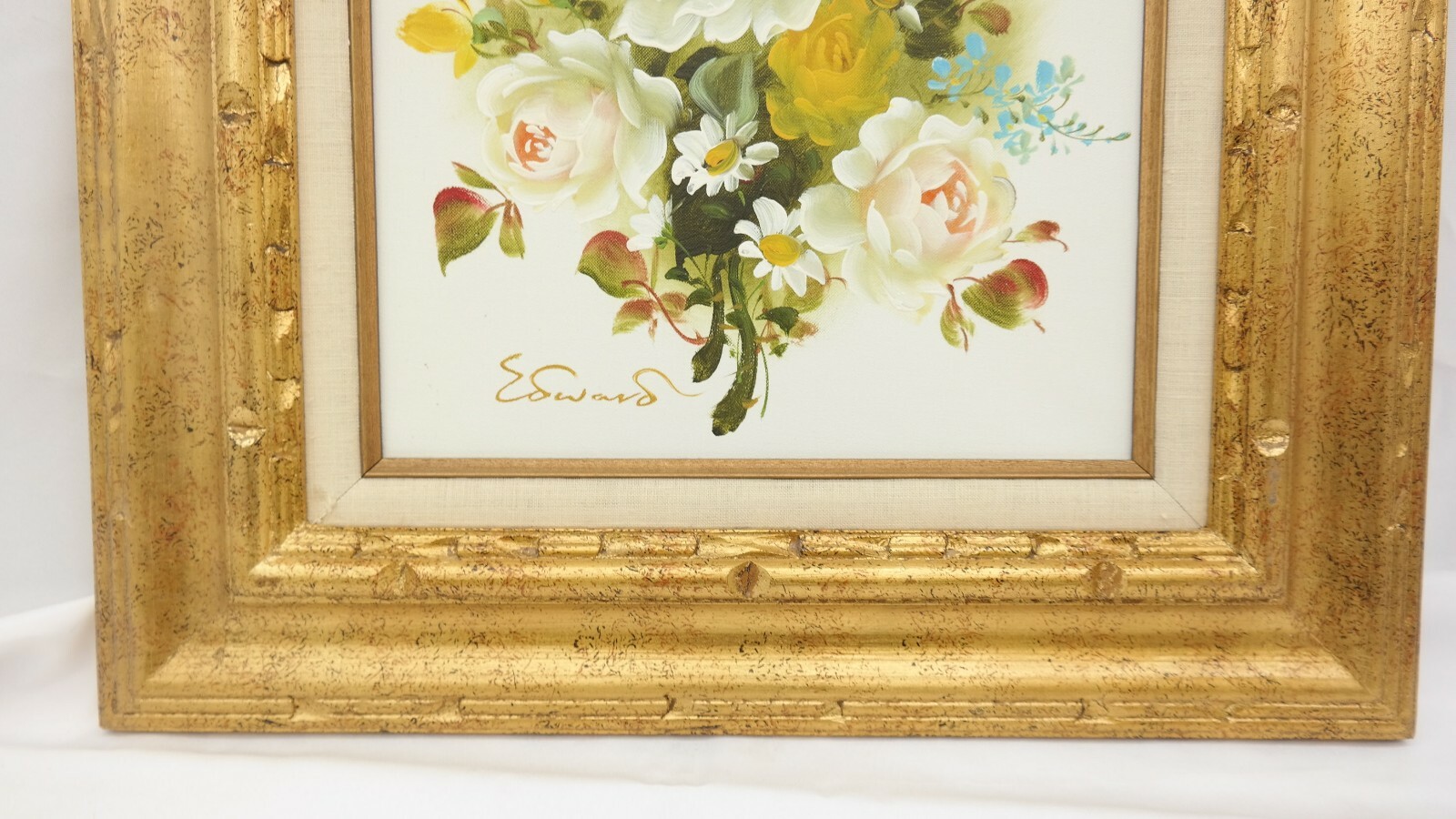 EDWARDS FRAMED & SIGNED PAINTING FLOWERS 24″ x 20″ – VERY NICE! TF