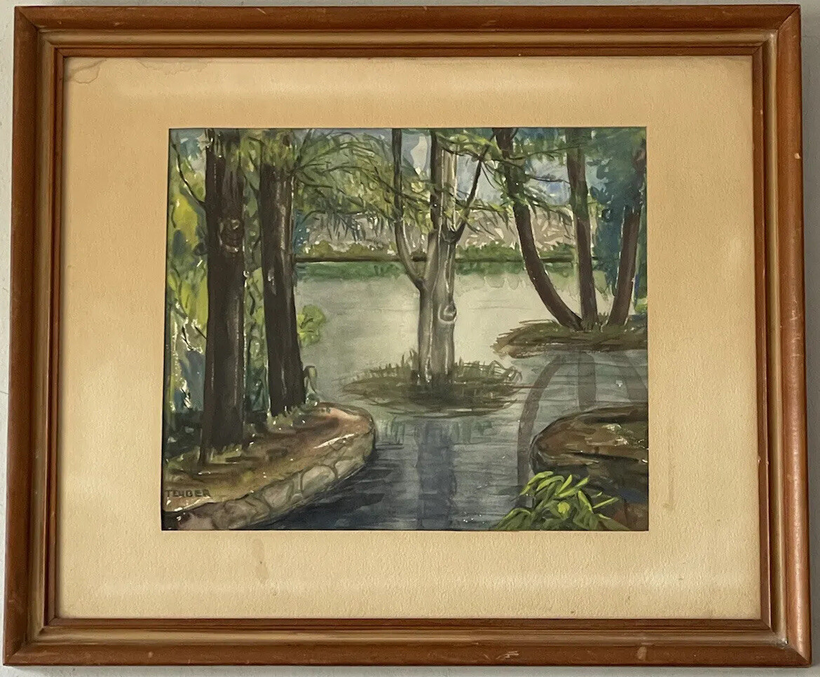 HERMANN TEUBER ANTIQUE LANDSCAPE WATERCOLOR PAINTING MODERN IMPRESSIONIST 1950s
