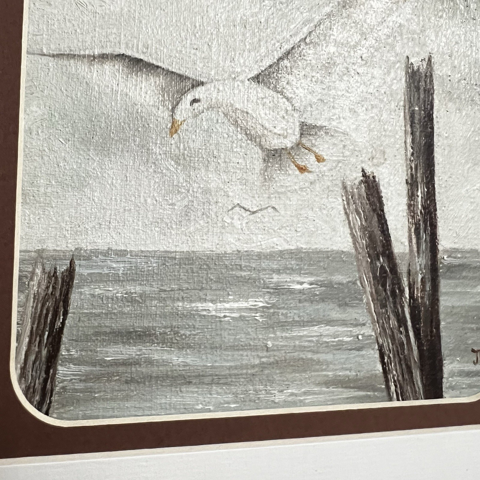 Coastal Framed Signed Seagull Painting Original Beach Nautical