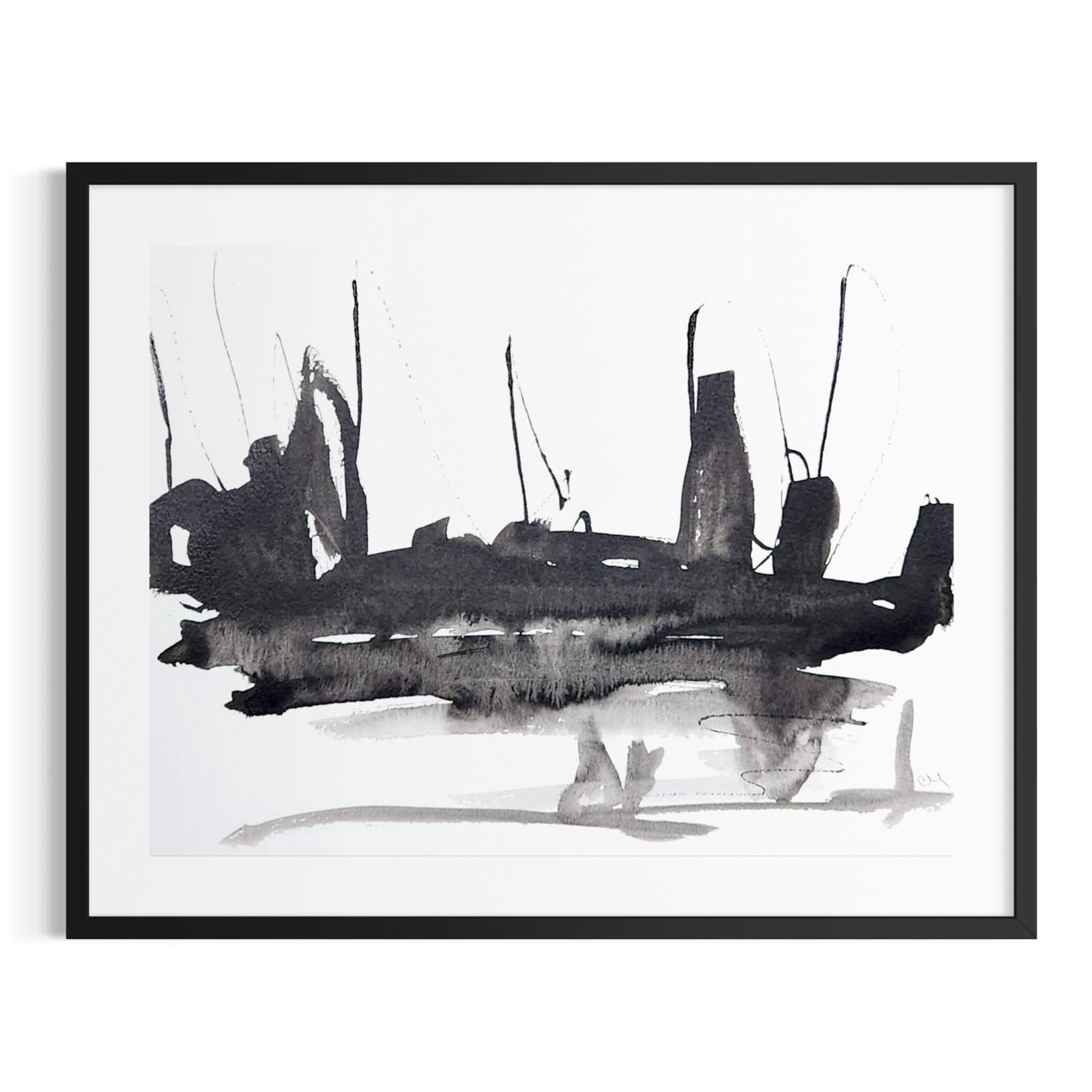 Original Abstract 9×12 Black White Landscape Canvas Wall Art Minimalist Signed