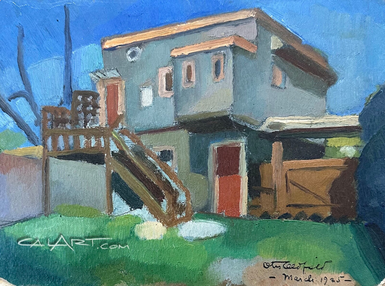 RARE 1925 URBAN SCENE Oil Painting by Early CaLiFoRnia Regionalist OTIS OLDFIELD