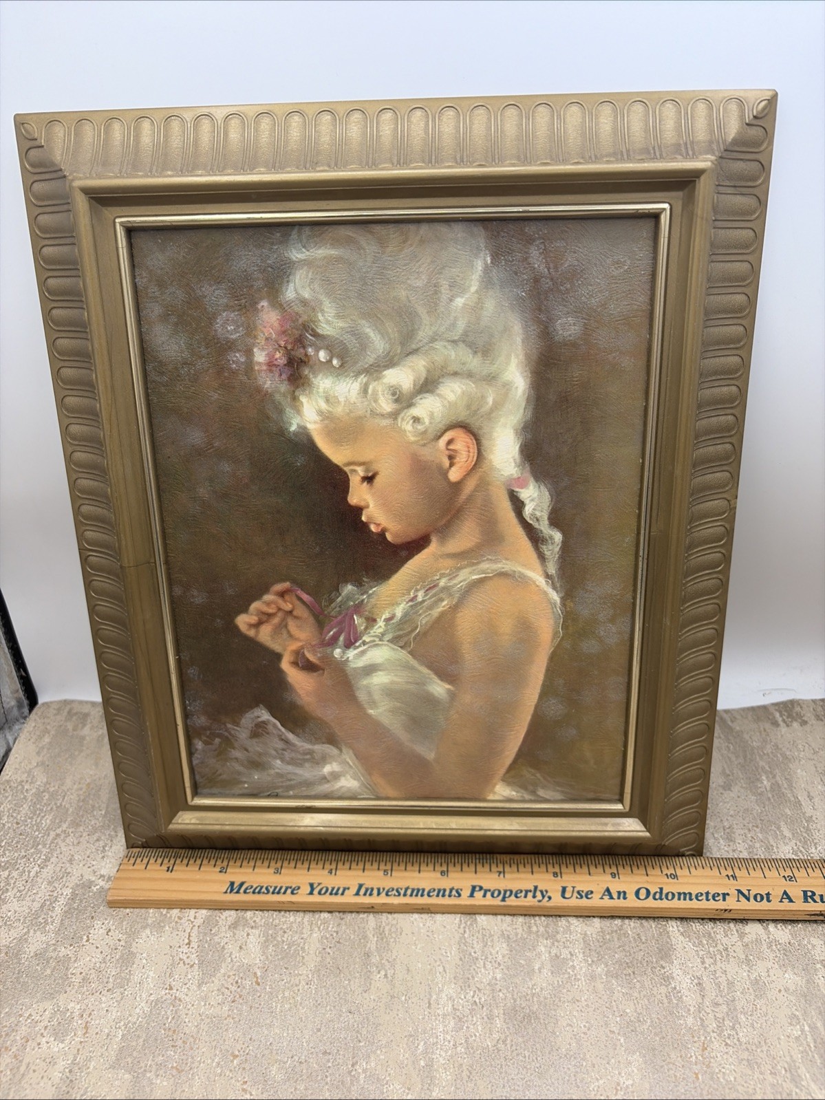 Pretty Girl Art In Plastic Frame Oil Painting 10.75”X 12.75”