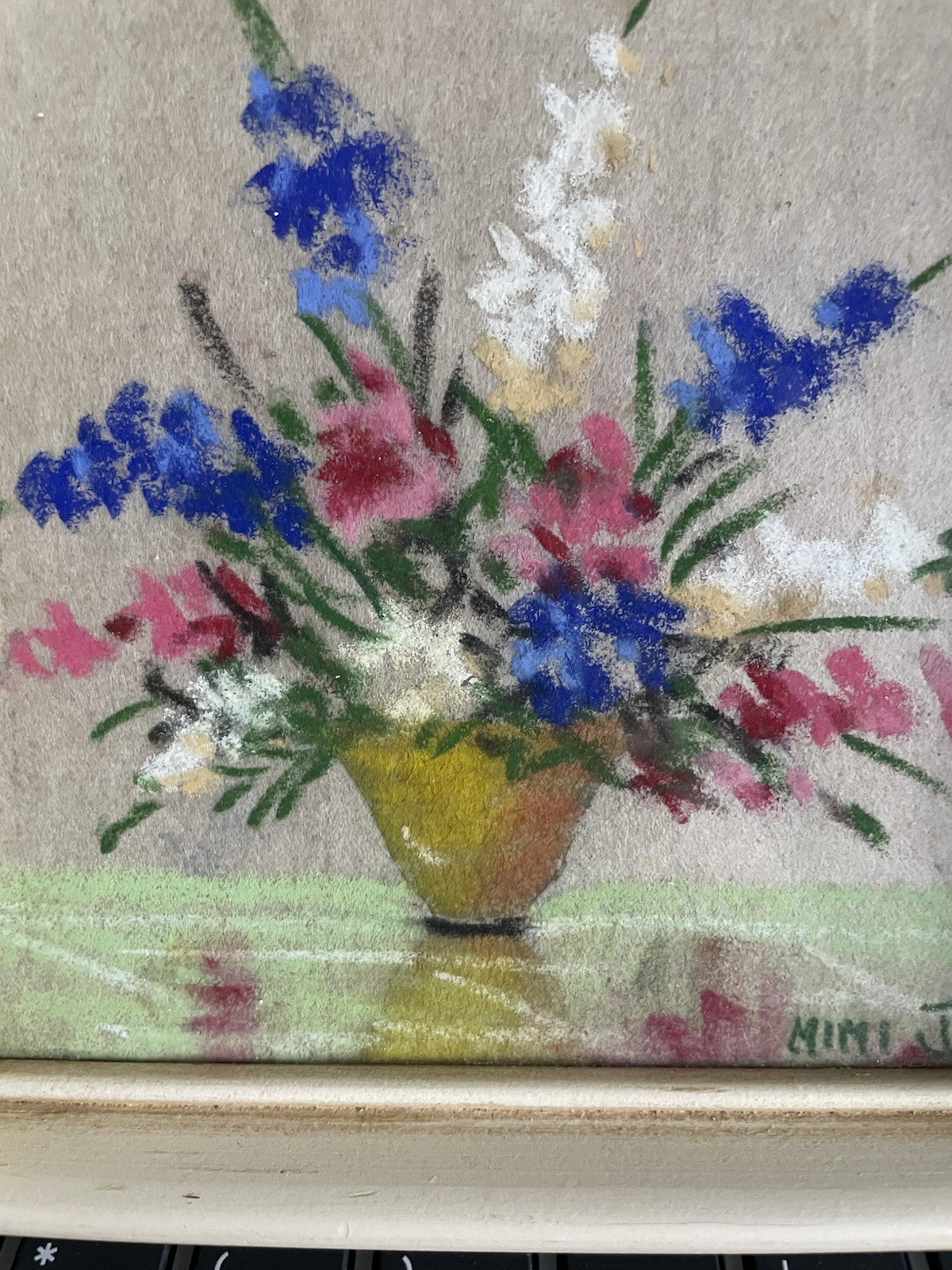 Set of 2 original vintage pastel flower paintings Mabel C. Heyde, Mimi Joy 1940′