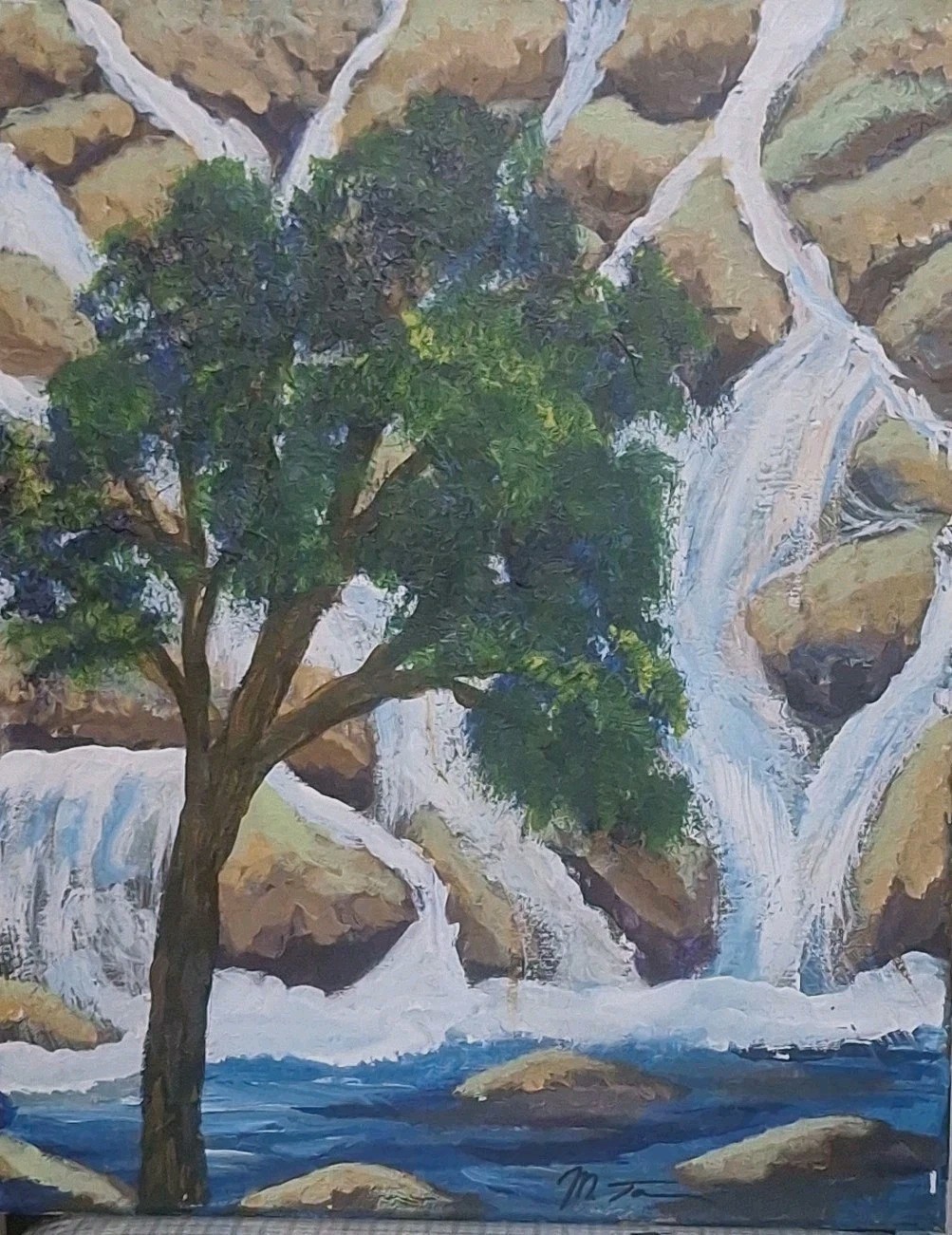 Boulder Falls, Acrylic Painting – 16×20 Hand Painted Artwork on Canvas