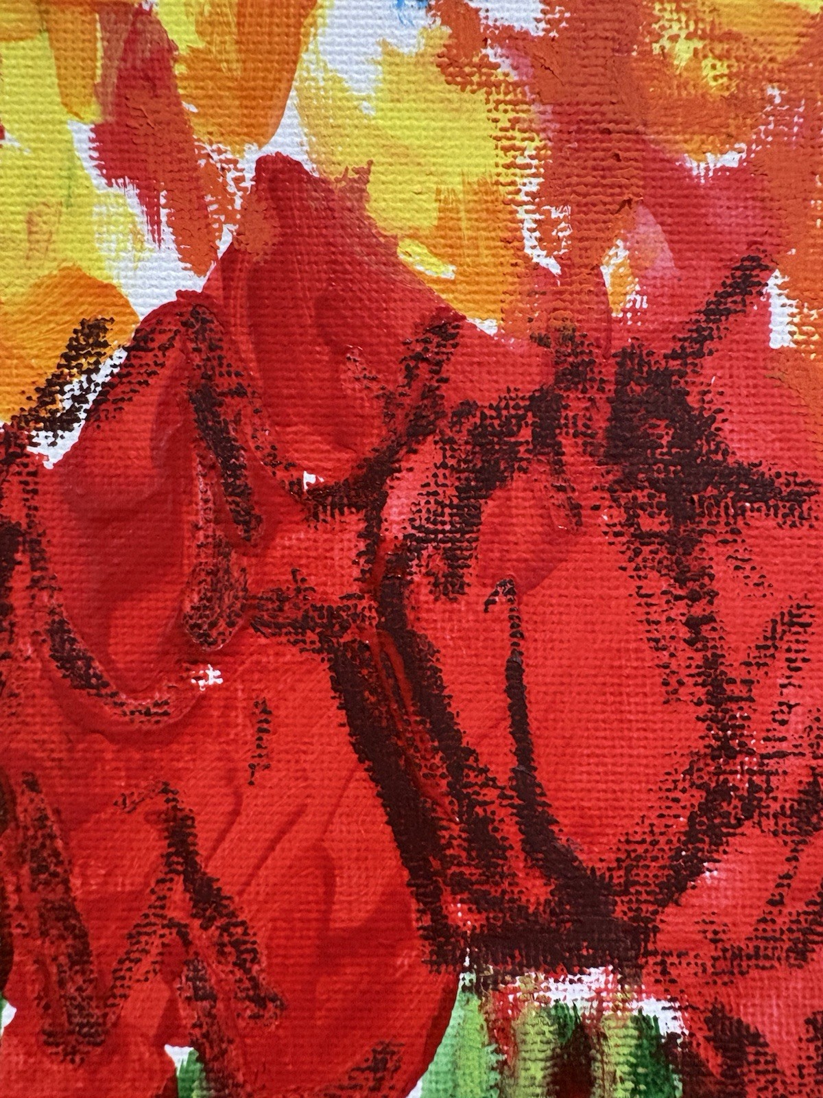 Windmill & Tulips 12×16 Canvas Abstract Colorful Landscape Original Art