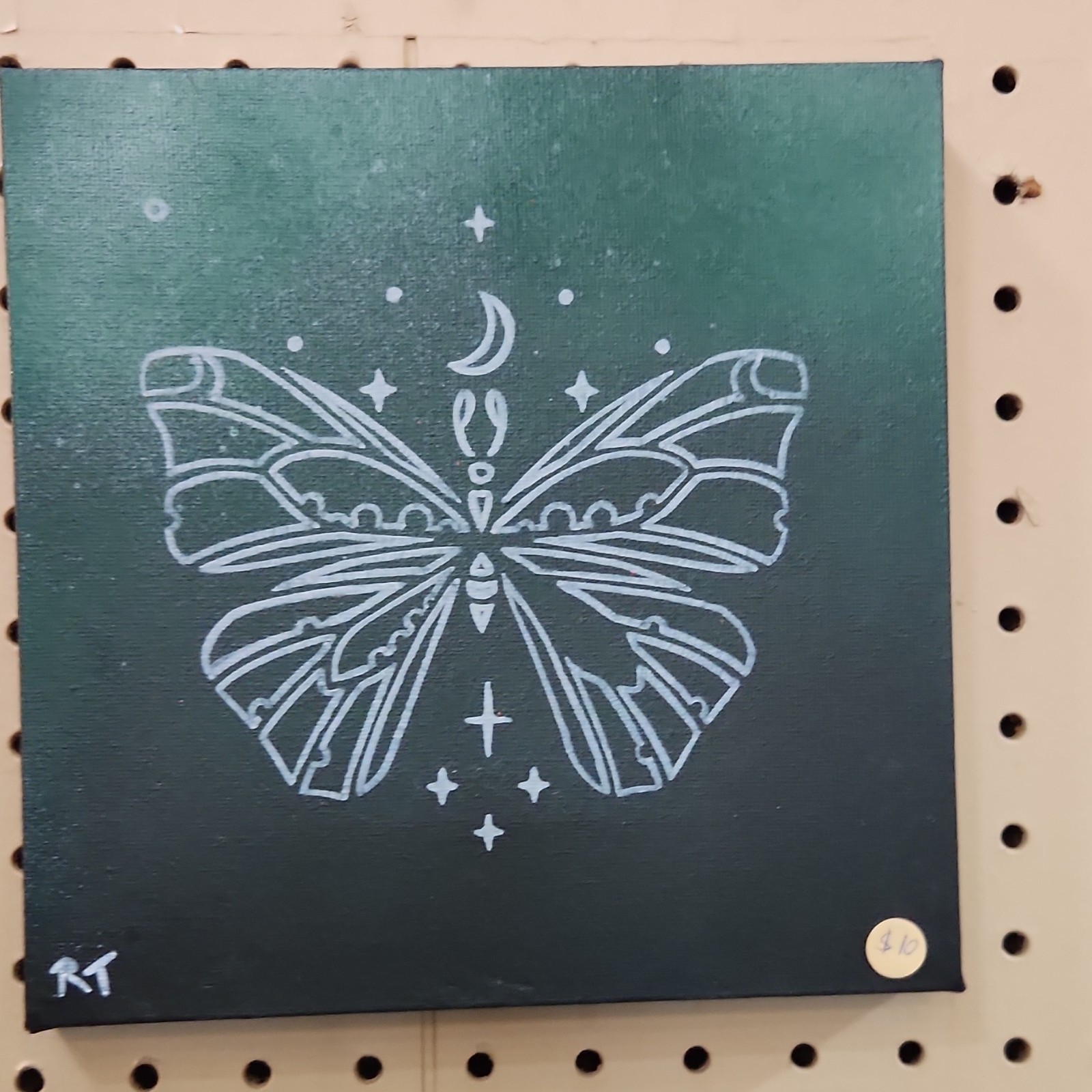 RT Abstract Butterfly Moon Stars Signed Canvas Painting Original Art