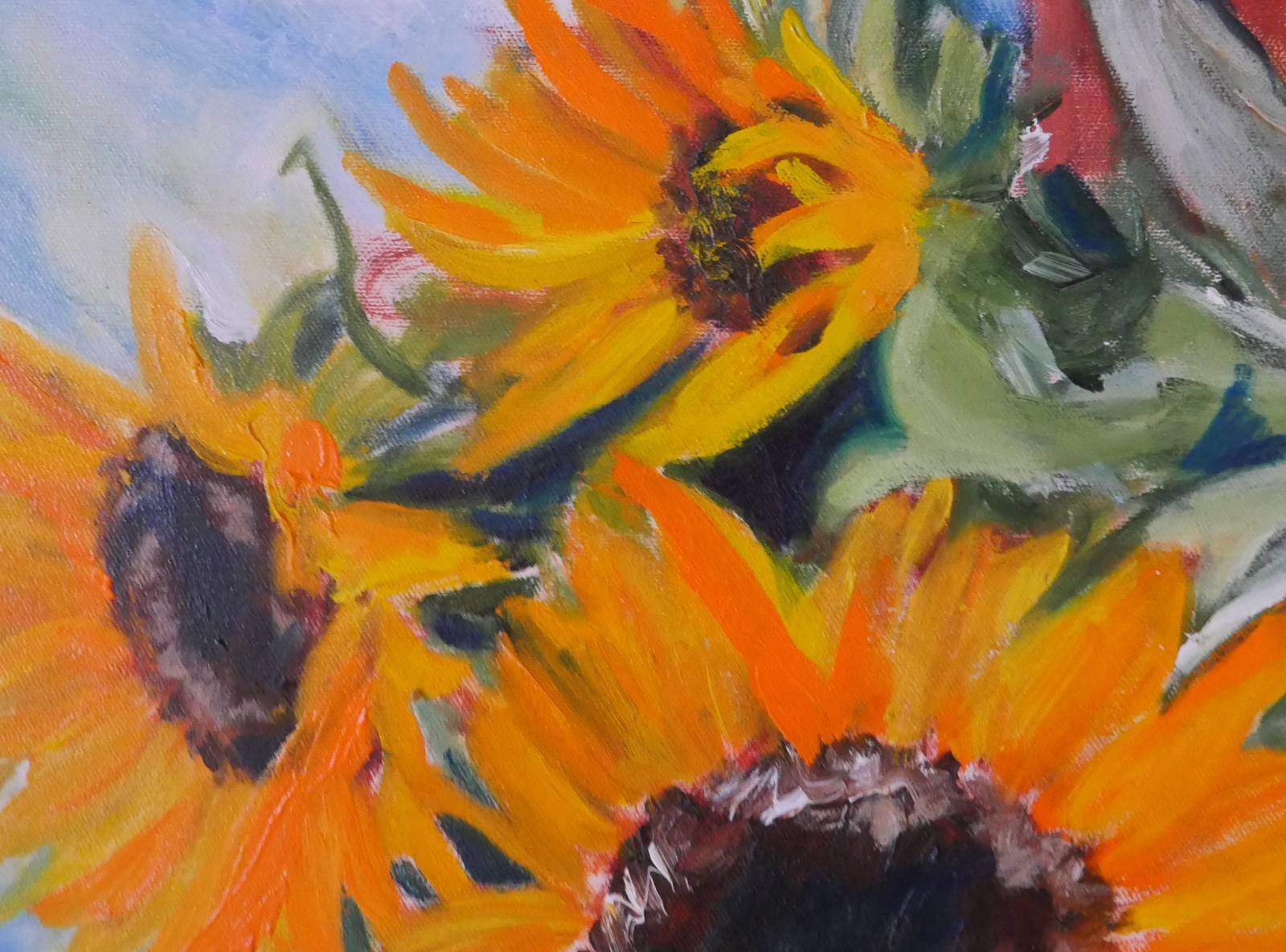 Georgene Campion Untitled, Sunflower Flower vase Oil on canvas 31 x25 Framed
