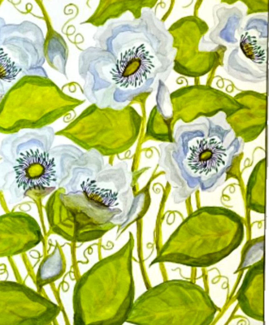 PAINTING WATERCOLOR 8X10 & WHITE MAT 16X20 FLOWER POPPY LAVENDER PURPLE ORIGINAL