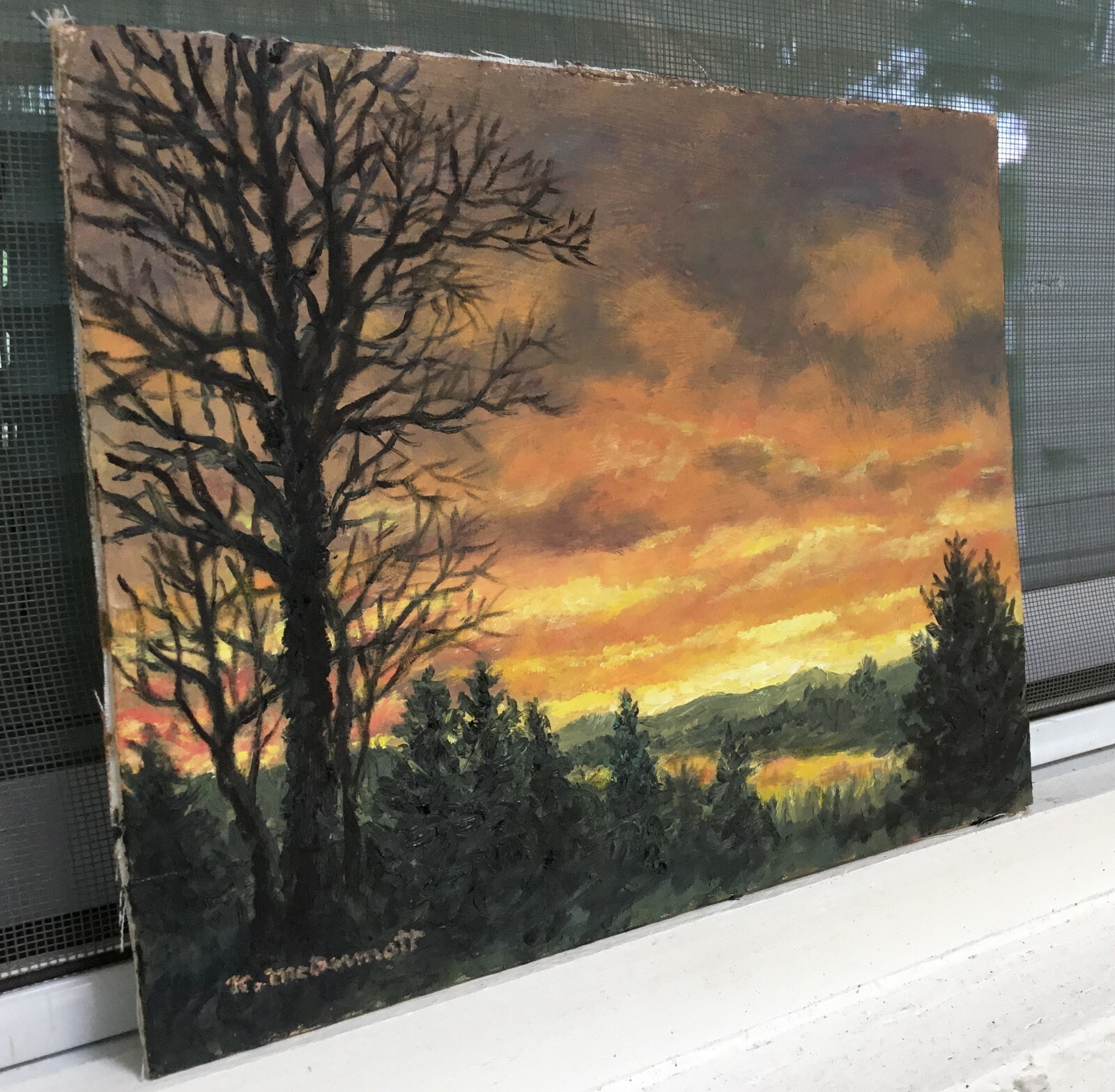 SUNDOWN ABOVE THE RIVER – original framed oil painting by K. McDermott