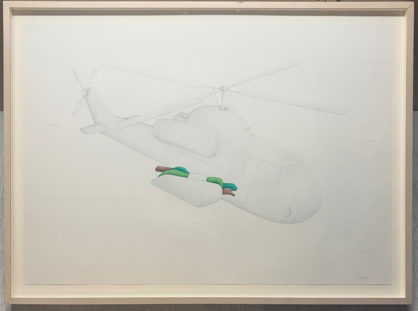 Vintage CATARINA LEITAO ‘Helicopter’ Painting -Nature v Machines PORTUGAL Artist